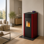 Freepoint Tesis salamandra hidro a pellets em aço Bordeaux 22,8 kW