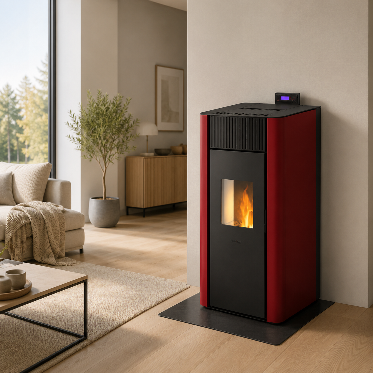 Freepoint Tesis salamandra hidro a pellets em aço Bordeaux 22,8 kW