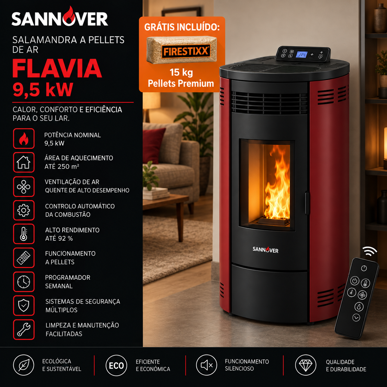 Sannover Salamandra a pellets de ar Flavia 9,5 kW Bordeaux