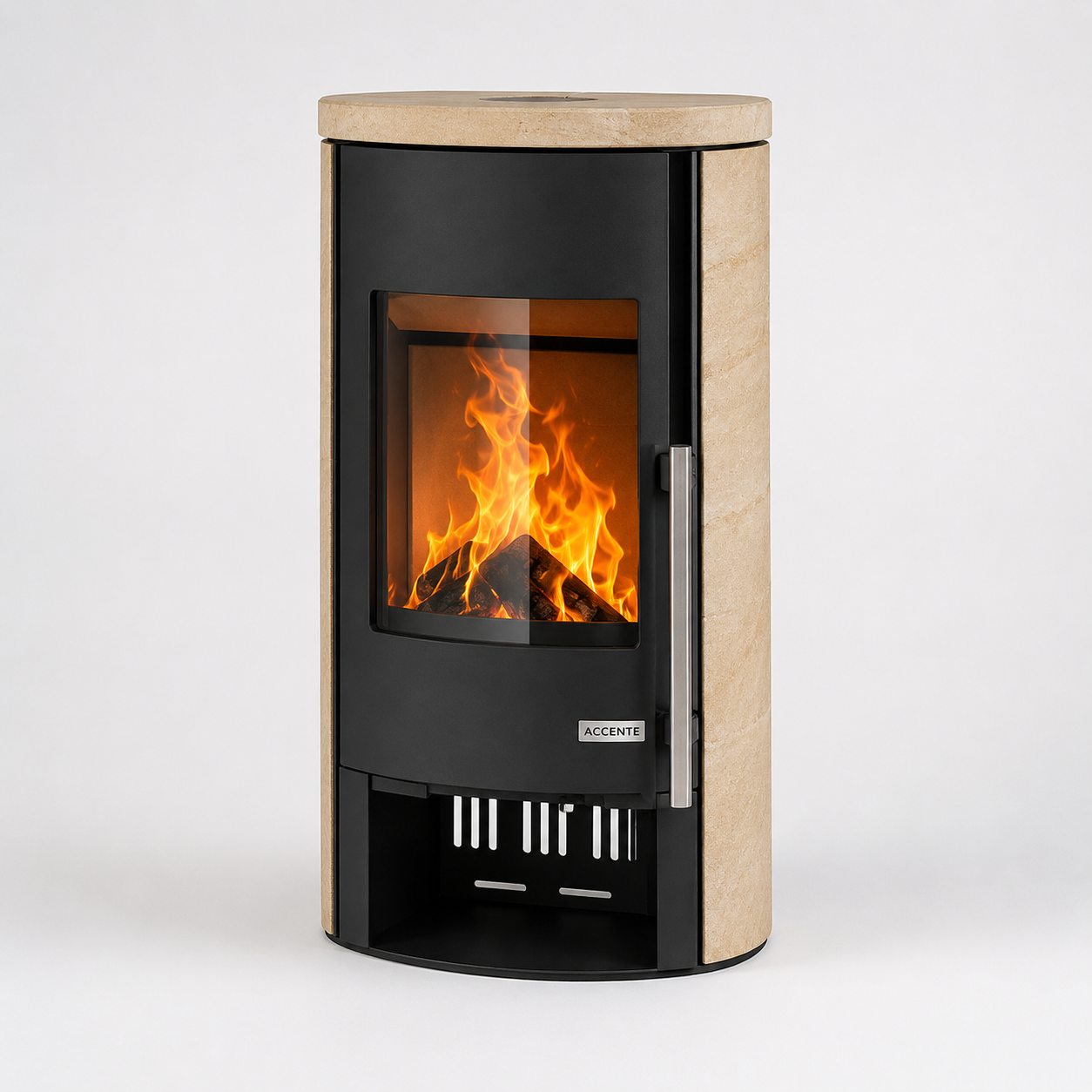 Accente salamandra a lenha com revestimento em arenito 7 kW