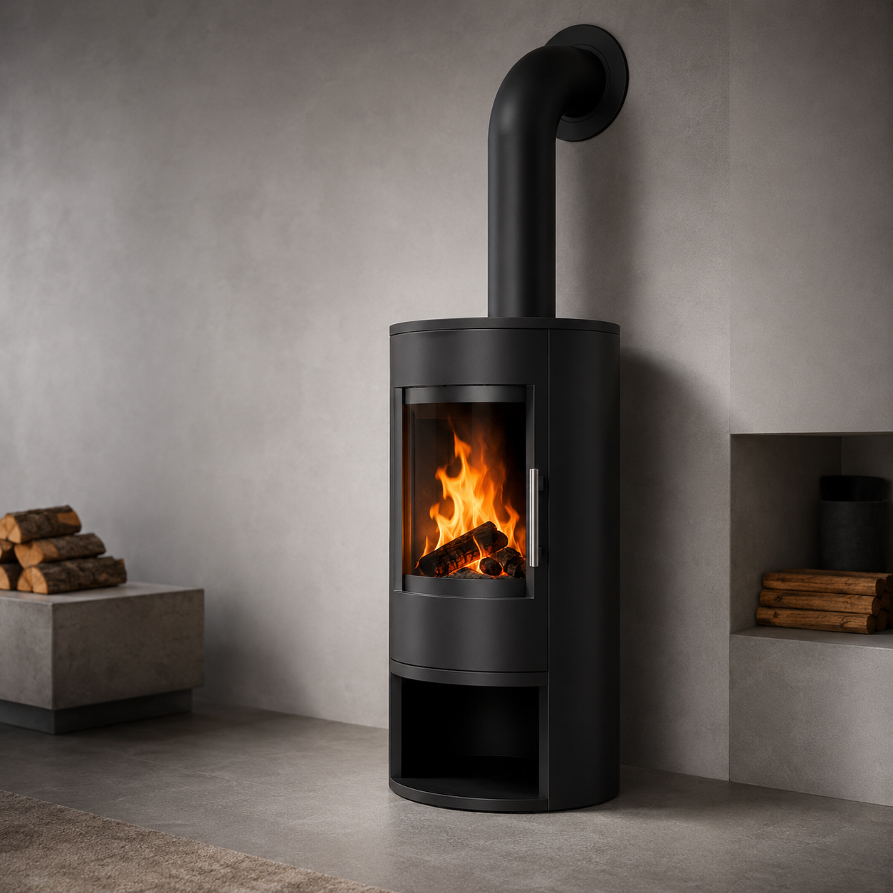 Justus Austin 5 salamandra de combustão contínua com revestimento em pedra-sabão preta 5 kW
