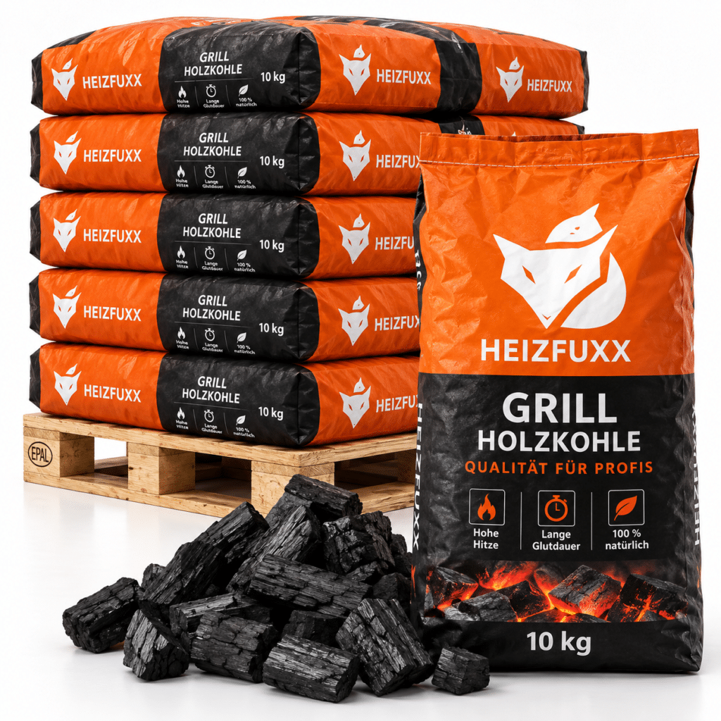 Heizfuxx carvão vegetal qualidade profissional – 12 sacos de 10 kg – palete 120 kg