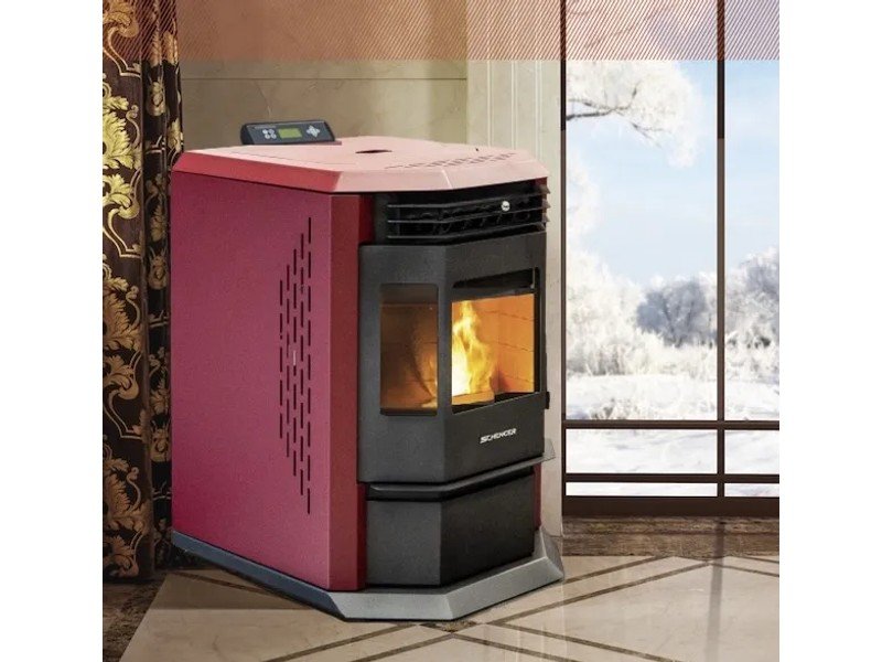 SCHENGER HLP3602 salamandra a pellets vermelha 9,3 kW A++ totalmente automática Wi-Fi + ECO + TIMER