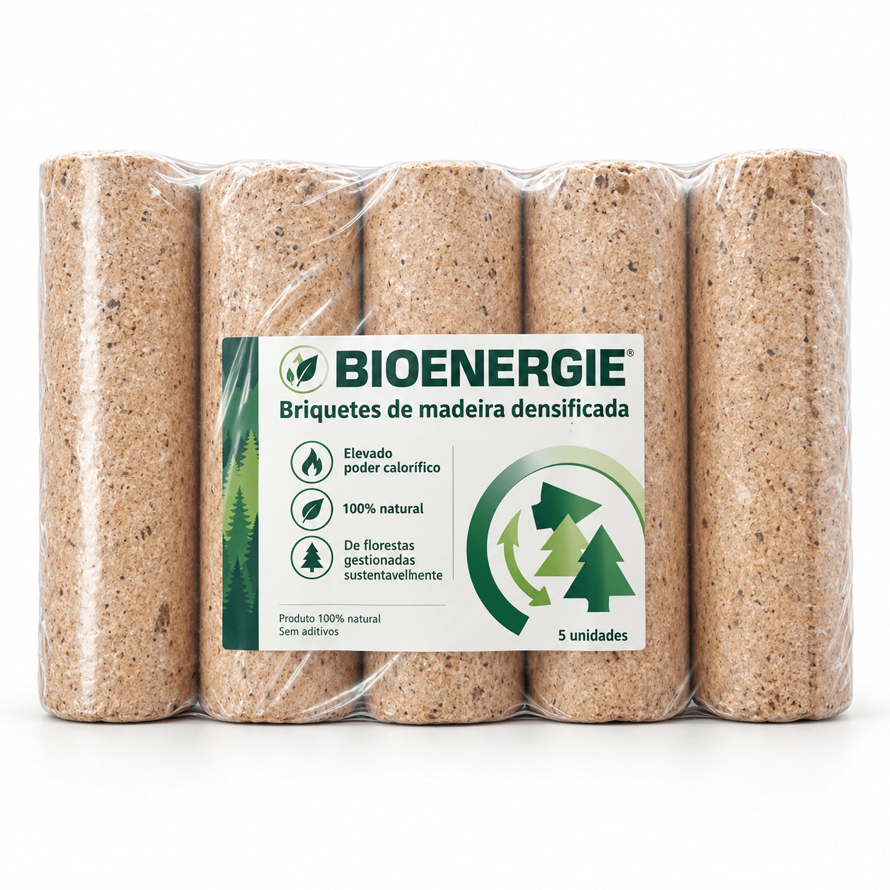 BIOENERGIE briquetes de madeira – palete 5 × 96 briquetes – elevado poder calorífico