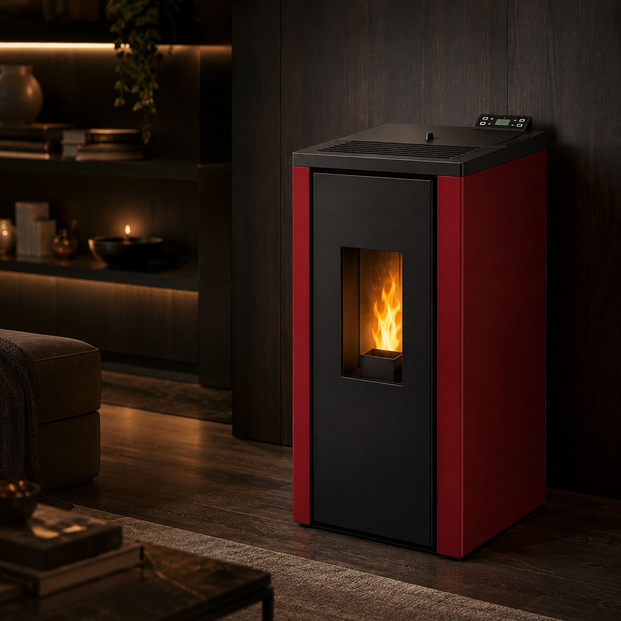 Freepoint Tesis salamandra hidro a pellets em aço Bordeaux 22,8 kW
