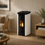 Freepoint STEE salamandra a pellets em aço branca 8,5 kW com controlo automático