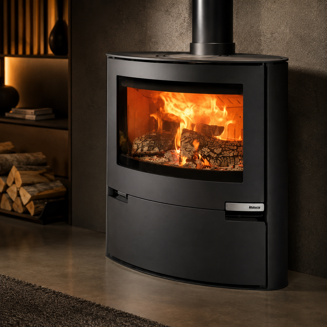 Aduro 15.2 salamandra a lenha em aço preta 6,5 kW com controlo automático