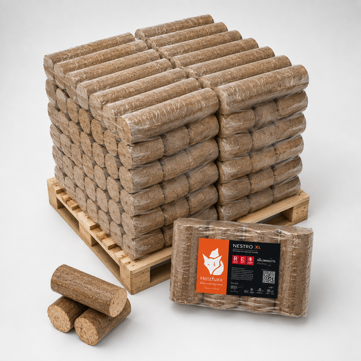 Heizfuxx Nestro XL Red briquetes de madeira dura – 96 embalagens de 10 kg – palete 960 kg
