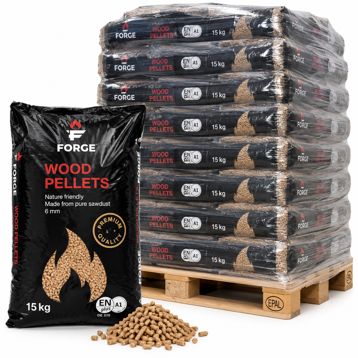 WOODSTOCK pellets de madeira – 70 sacos de 15 kg – palete 1.050 kg – 100 % madeira de coníferas – DINplus