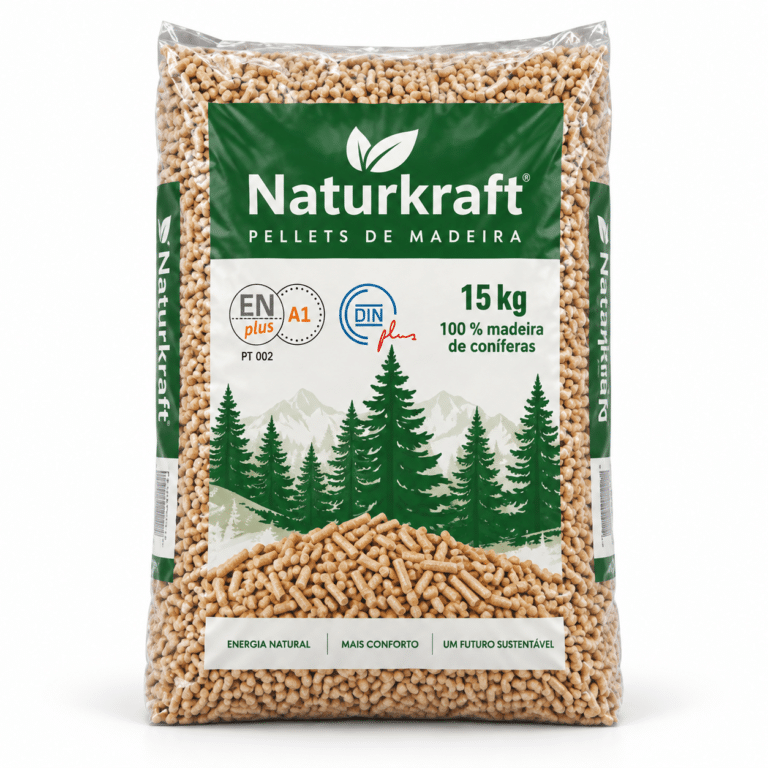 Naturkraft pellets de madeira – 66 sacos de 15 kg – palete 990 kg – 100 % madeira de coníferas – ENplus A1 & DINplus
