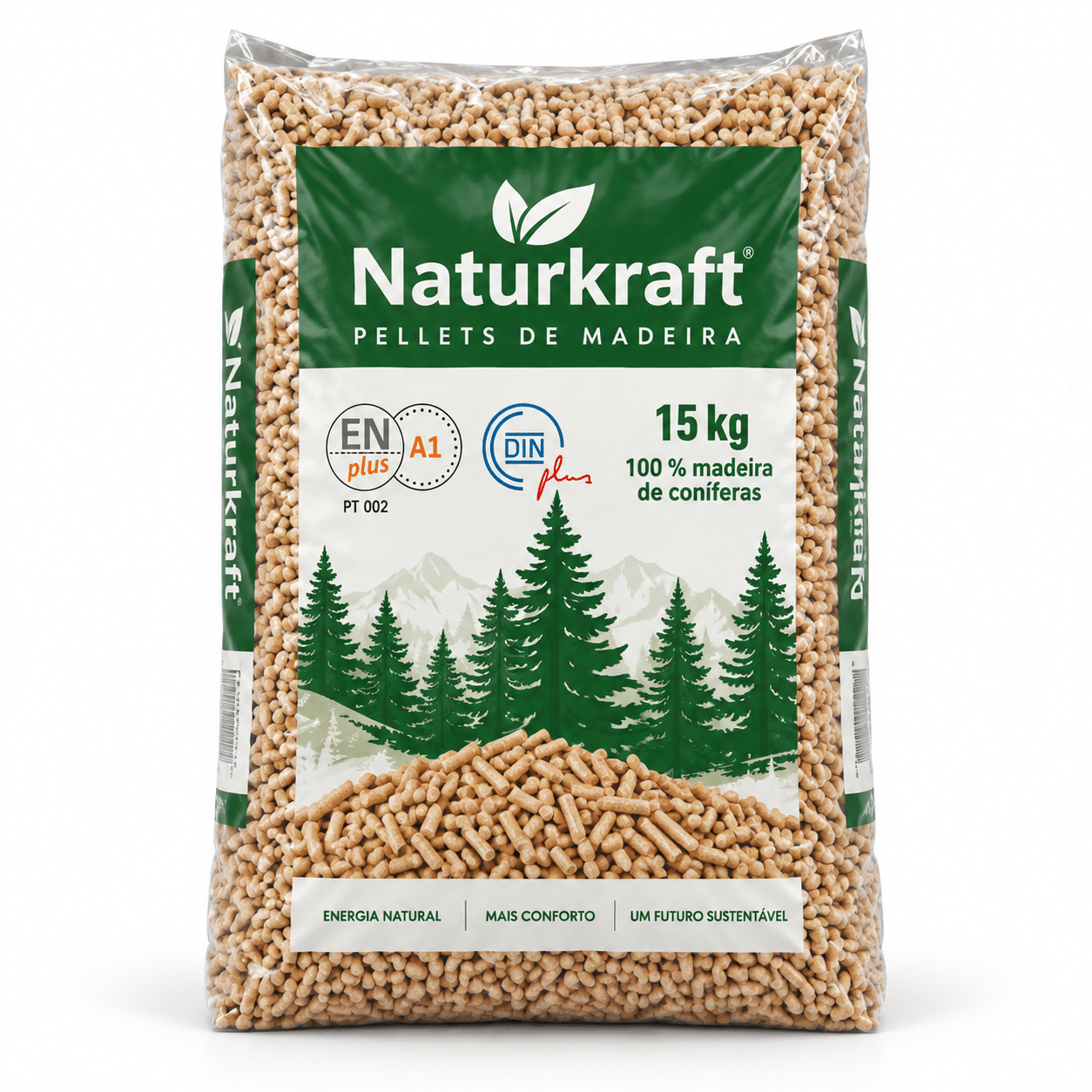 Naturkraft pellets de madeira – 66 sacos de 15 kg – palete 990 kg – 100 % madeira de coníferas – ENplus A1 & DINplus