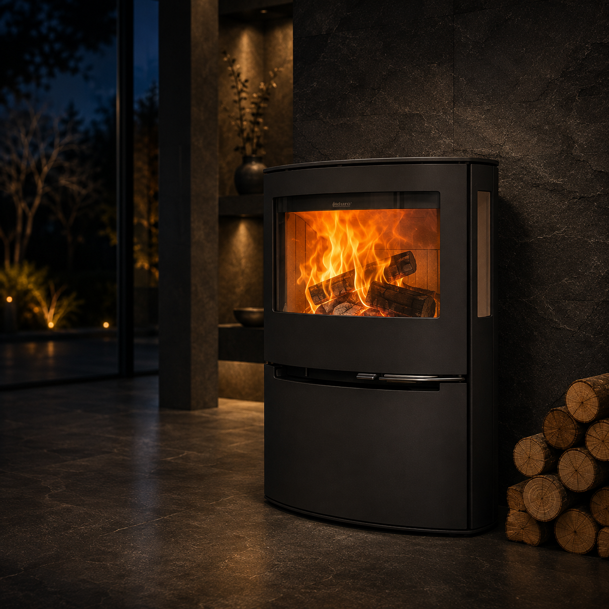 Aduro 21 salamandra a lenha em aço preta 6,5 kW com controlo automático