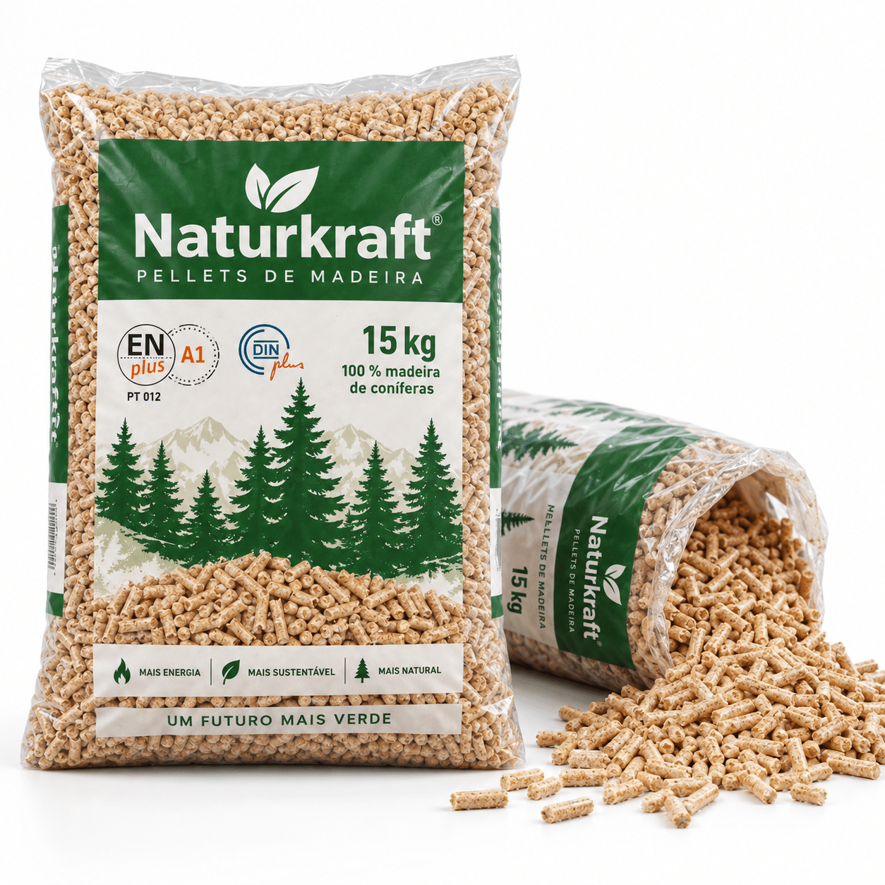 Naturkraft pellets de madeira – 66 sacos de 15 kg – palete 990 kg – 100 % madeira de coníferas – ENplus A1 & DINplus