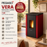 PEGASO Vera salamandra a pellets em aço Bordeaux 7 kW com controlo automático