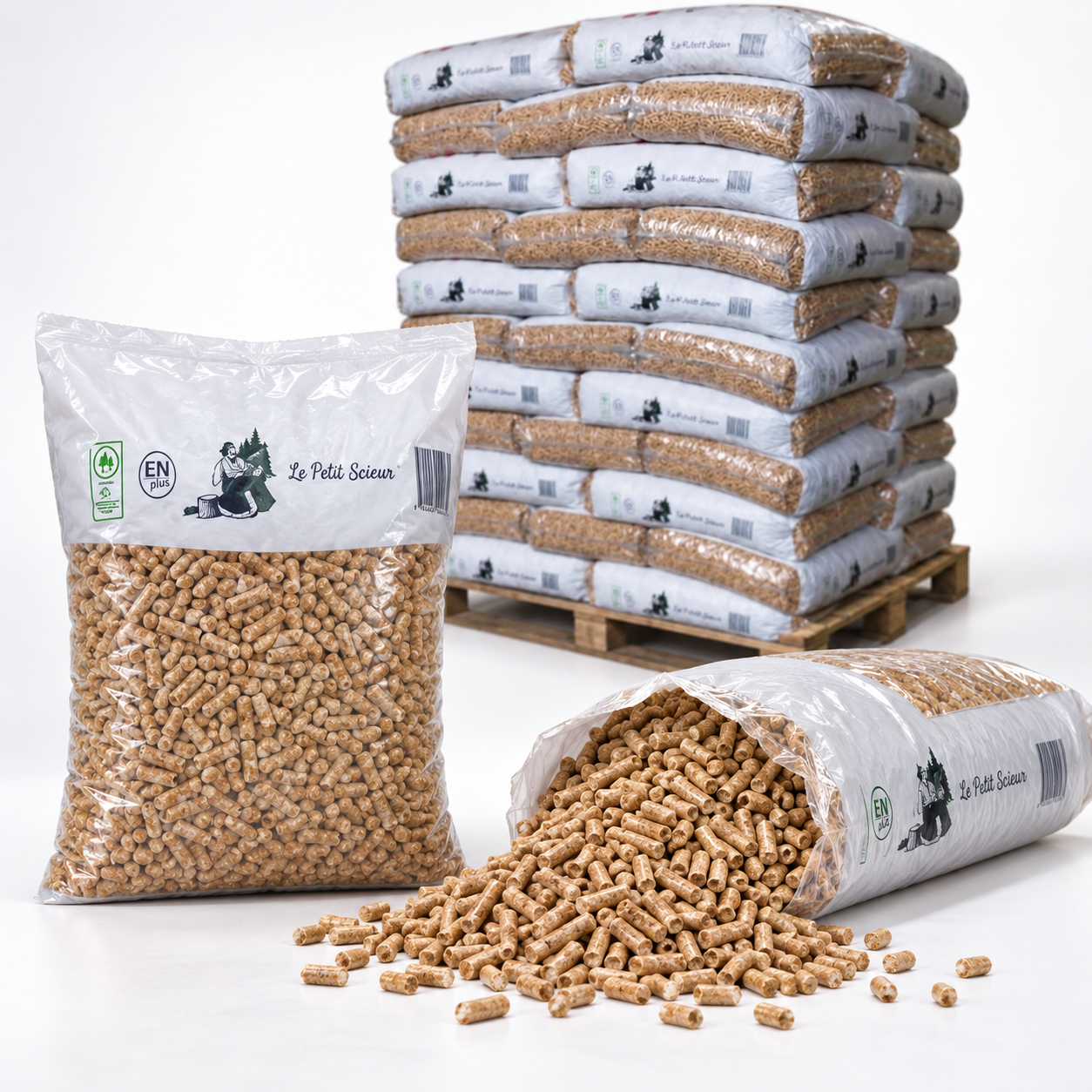 Le Petit Scieur pellets de madeira – 65 sacos de 15 kg – palete 975 kg – 100 % madeira de coníferas – DINplus & PEFC