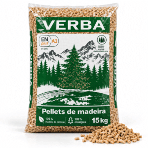Verba pellets de madeira – 70 sacos de 15 kg – palete 1.050 kg – 100 % madeira de coníferas – ENplus A1
