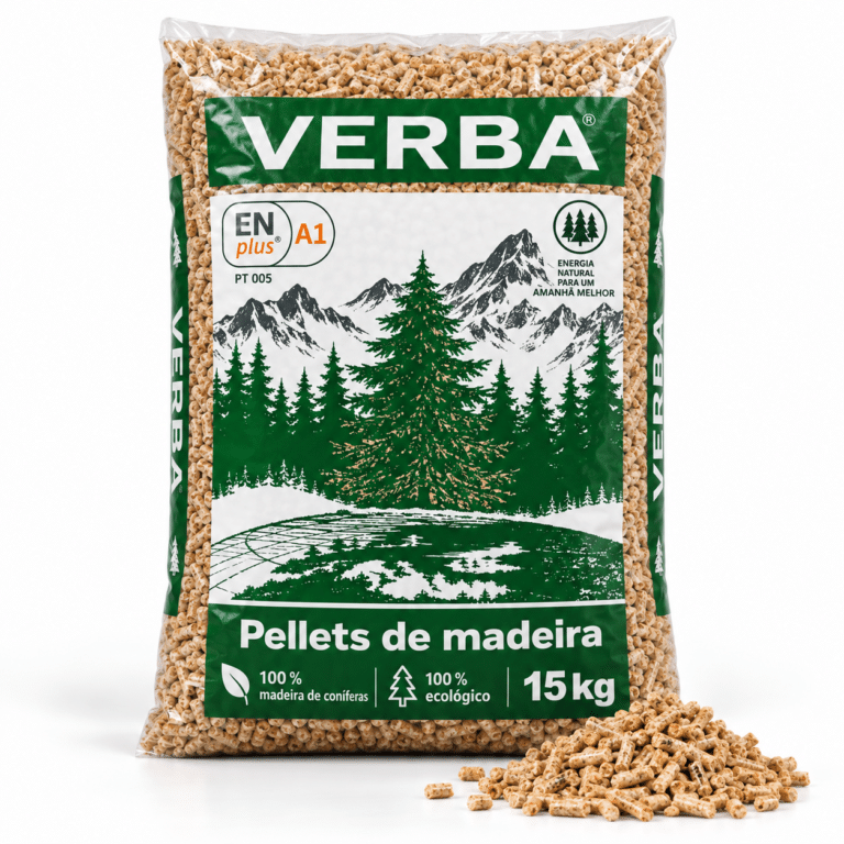 Verba pellets de madeira – 70 sacos de 15 kg – palete 1.050 kg – 100 % madeira de coníferas – ENplus A1