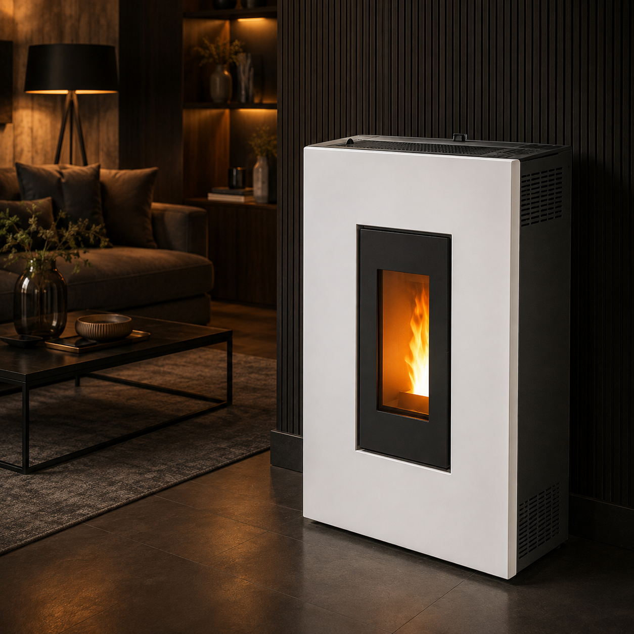 PEGASO Salamandra a pellets Madison em aço branco 5,3 kW com controlo automático