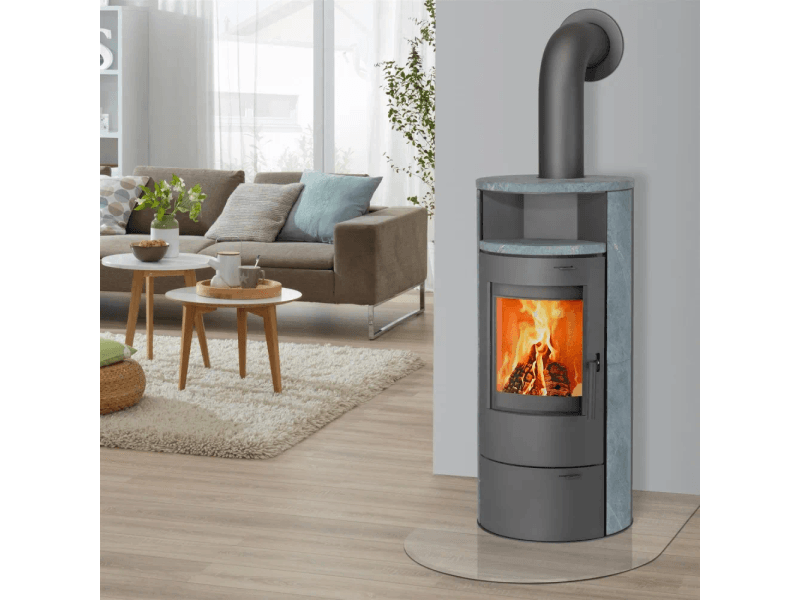 Thermia München V3 salamandra a lenha cinzento-ferro fundido com pedra-sabão 7 kW automática