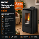 Rowi salamandra a pellets em aço preta 5 kW