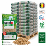 Comfo pellets de madeira – 65 sacos de 15 kg – palete 975 kg – 100 % madeira de coníferas – ENplus A1, DINplus & PEFC