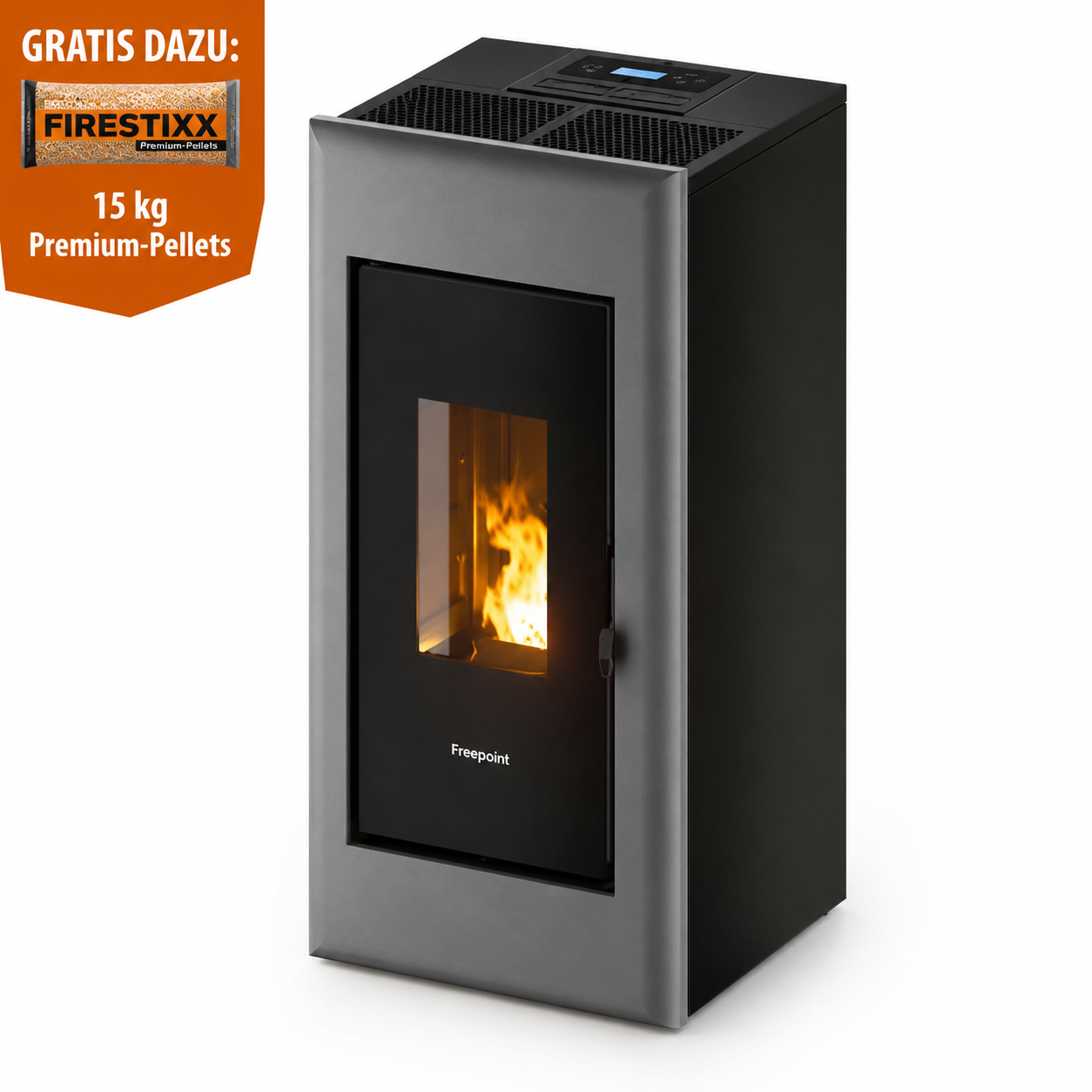 Freepoint Vega salamandra a pellets em aço branca 10,5 kW com controlo automático