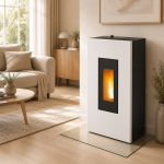 PEGASO Salamandra a pellets Madison em aço branco 5,3 kW com controlo automático