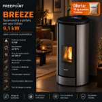 Freepoint Breeze salamandra a pellets em aço titânio 9,1 kW com controlo automático