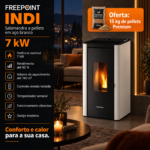 Freepoint Indi salamandra a pellets em aço branca 7 kW com controlo automático