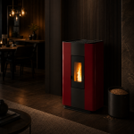 Freepoint Roxy Stand salamandra a pellets em aço Bordeaux 7 kW