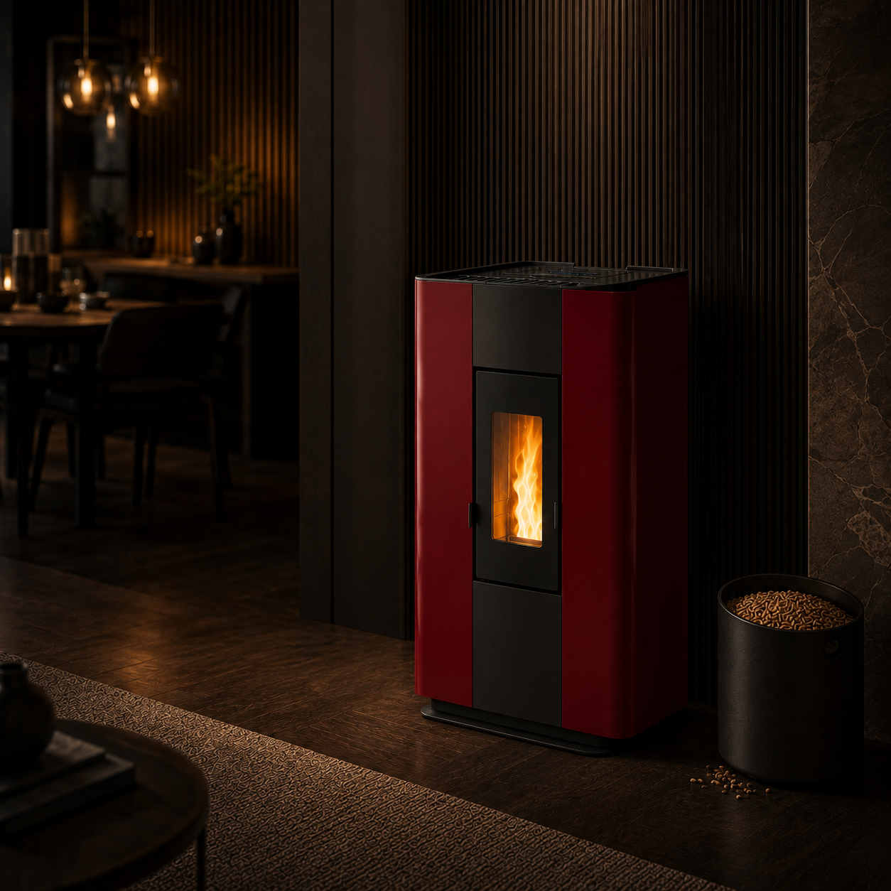 Freepoint Roxy Stand salamandra a pellets em aço Bordeaux 7 kW
