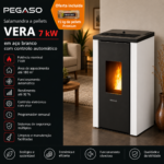 PEGASO Salamandra a pellets Vera em aço branco 7 kW com controlo automático