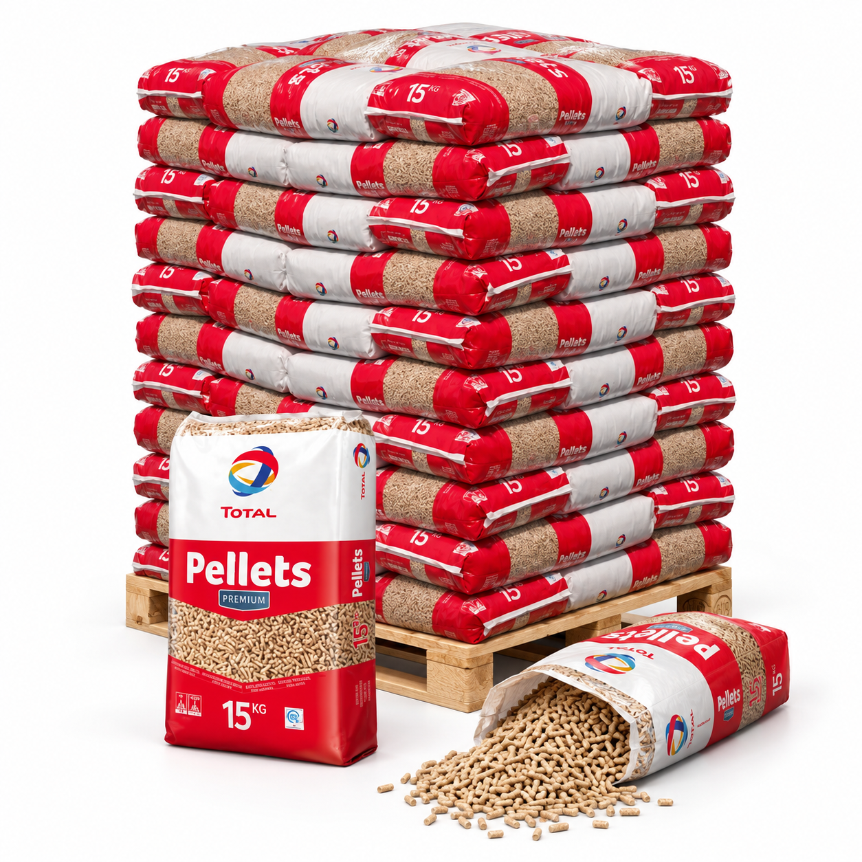 TotalEnergies Premium pellets de madeira – 66 sacos de 15 kg – palete 990 kg – DINplus