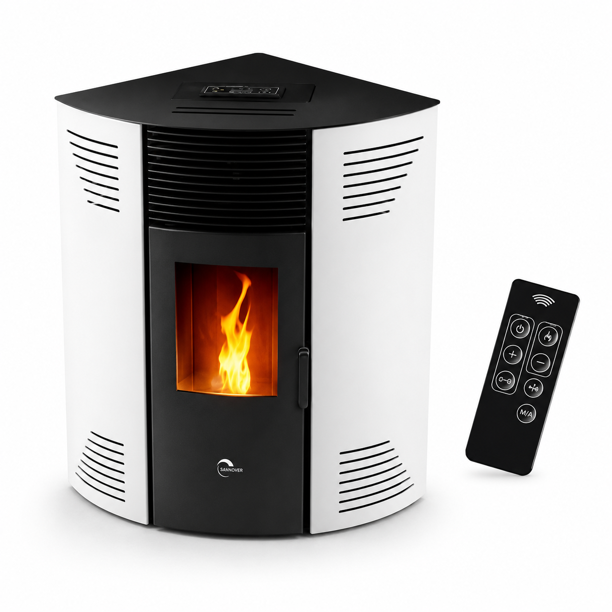 Sannover Iseos salamandra a pellets de canto 12,2 kW branca