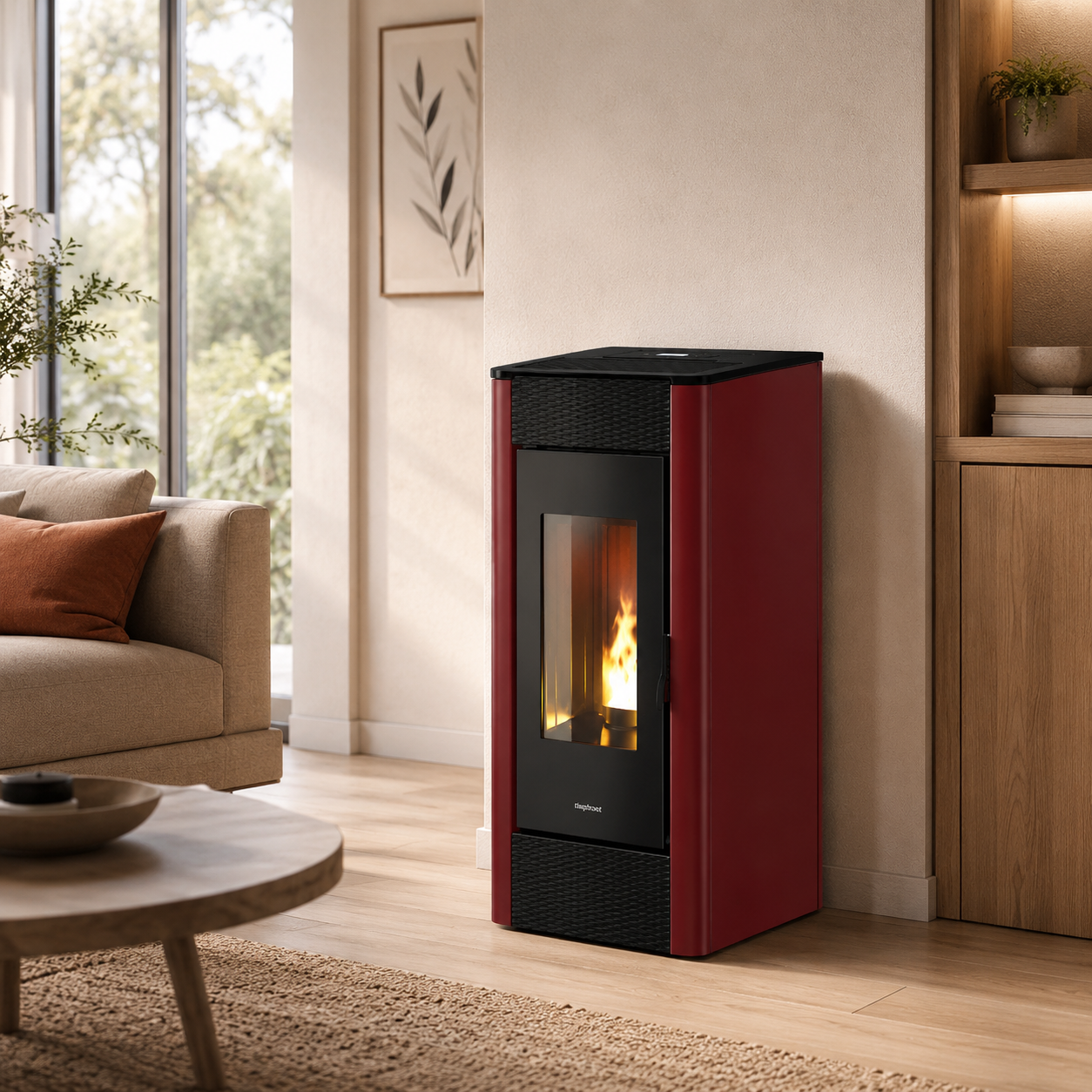 Firefix Ketty salamandra a pellets em aço preto-Bordeaux 6,3 kW