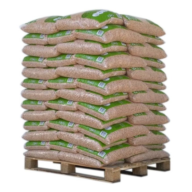DIN Pellets pellets de madeira – 65 sacos de 15 kg – palete 975 kg – 100 % madeira de coníferas – DINplus