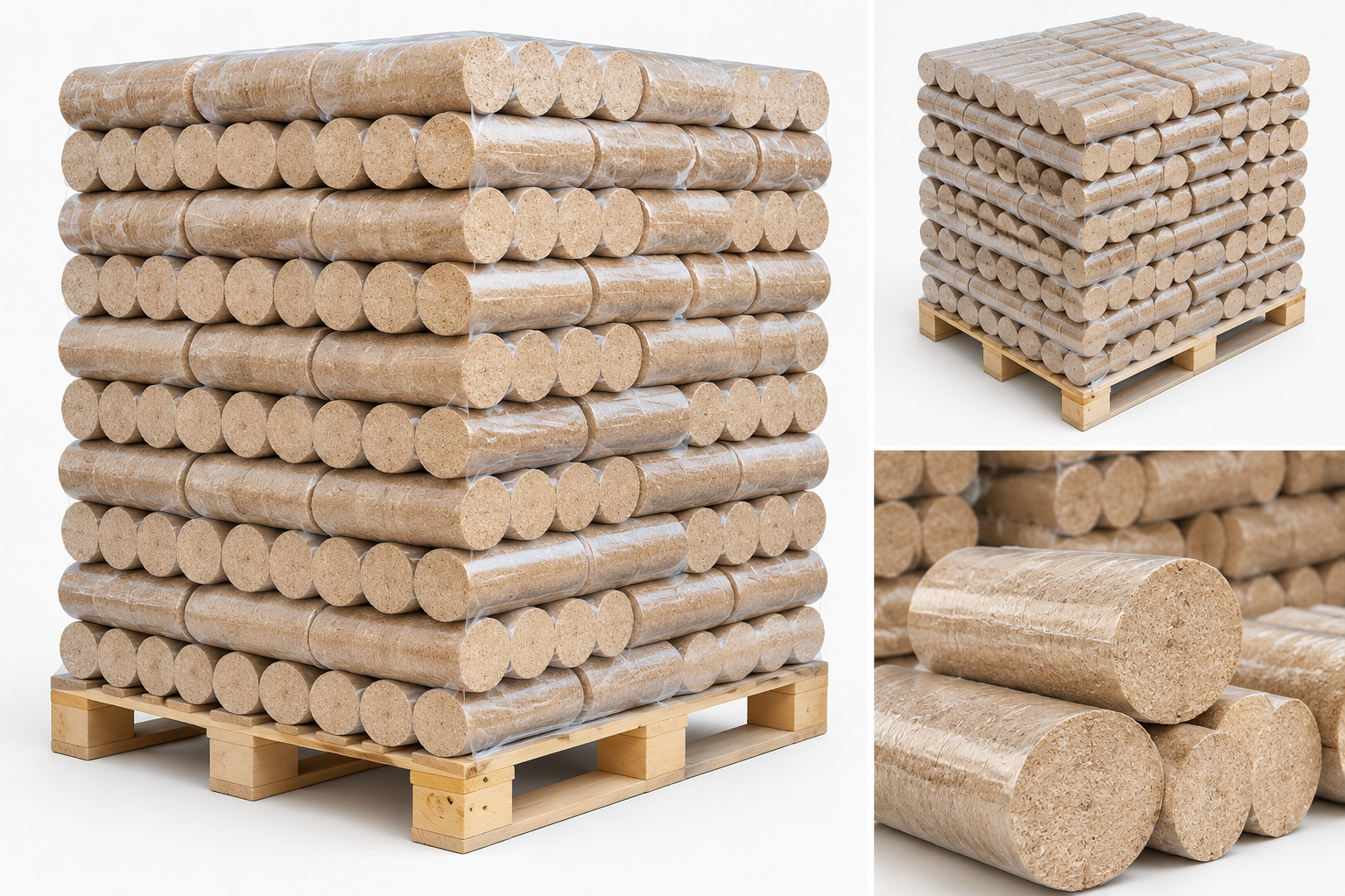 BIOENERGIE briquetes de madeira – palete 5 × 96 briquetes – elevado poder calorífico