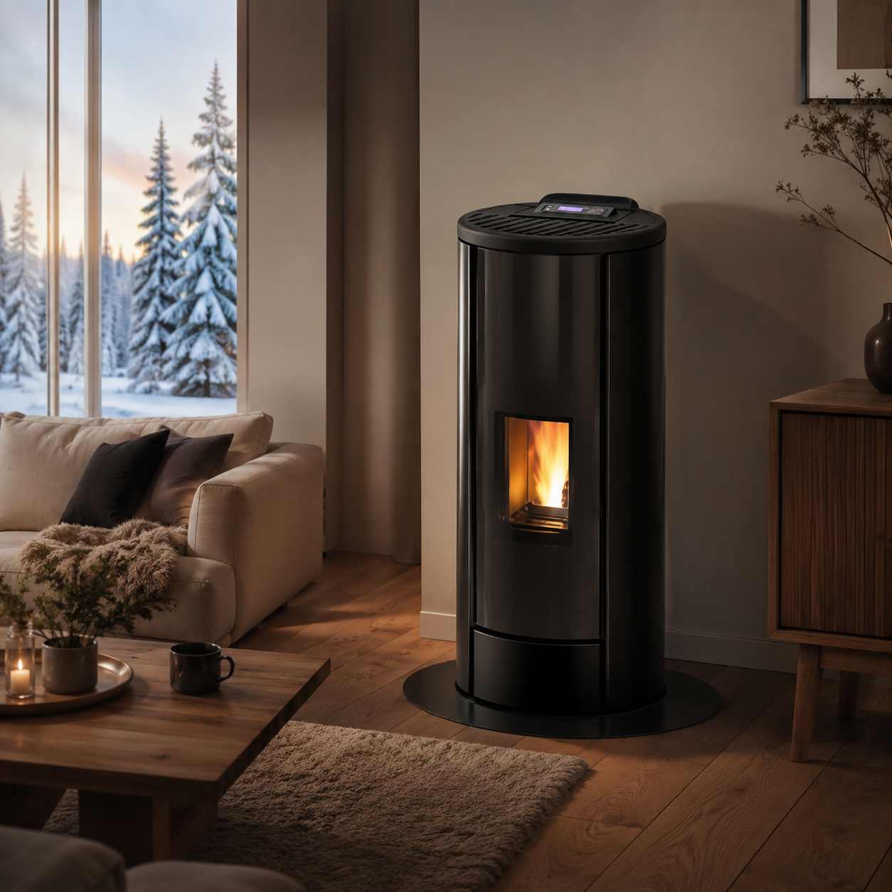 Freepoint Breeze salamandra a pellets em aço preta 9,1 kW com controlo automático