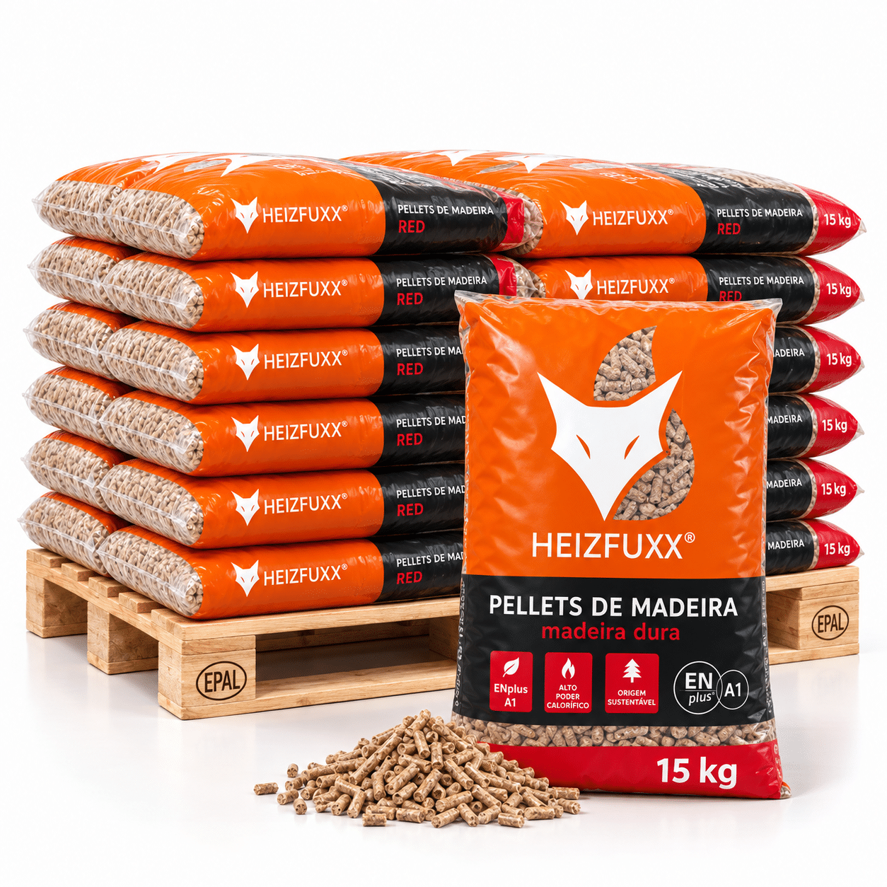 Heizfuxx Blue ENplus A1 pellets de madeira macia – 20 sacos de 15 kg – palete 300 kg