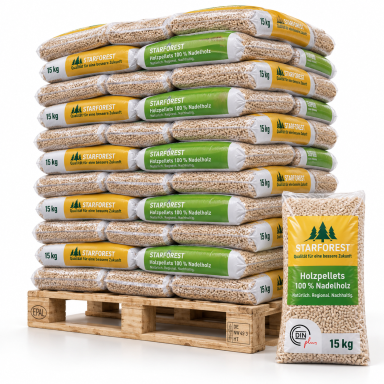 Starforest pellets de madeira – 70 sacos de 15 kg – palete 1.050 kg – 100 % madeira de coníferas – DINplus