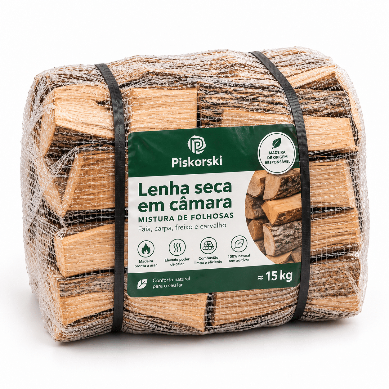 Lenha seca em câmara em fardo – mistura de folhosas com faia, carpa, freixo e carvalho