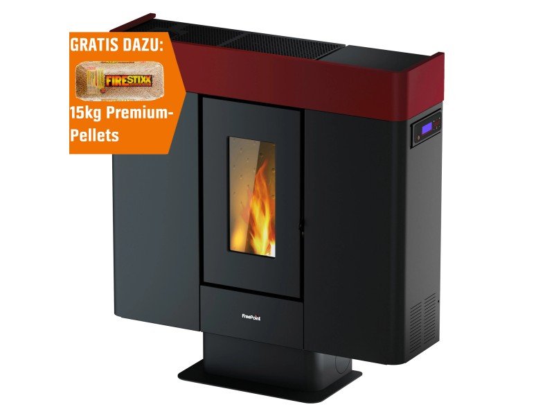 Freepoint Moon salamandra a pellets em aço Bordeaux 10 kW com controlo automático