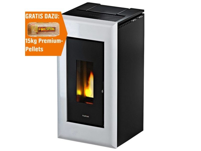 Freepoint Vega salamandra a pellets em aço branca 10,5 kW com controlo automático