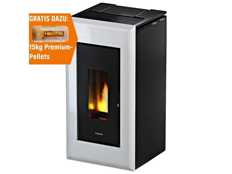 Freepoint Vega salamandra a pellets em aço branca 10,5 kW com controlo automático