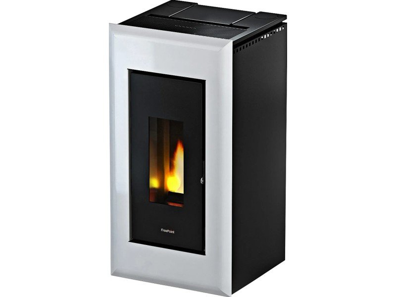 Freepoint Vega salamandra a pellets em aço branca 10,5 kW com controlo automático