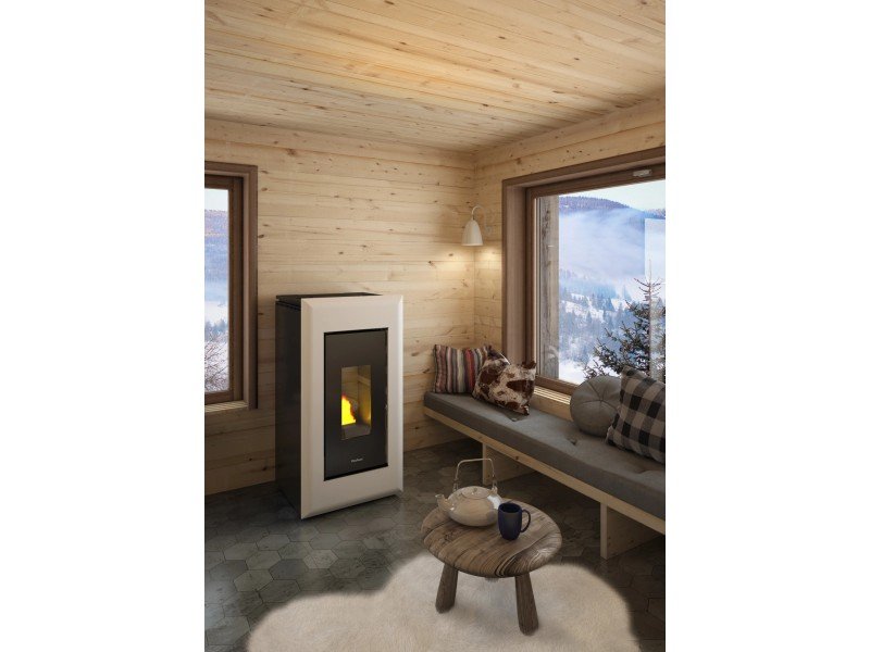 Freepoint Vega salamandra a pellets em aço branca 10,5 kW com controlo automático