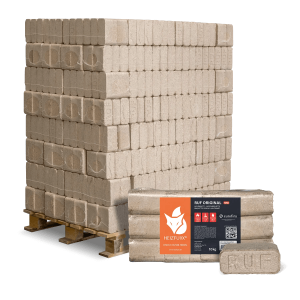 Heizfuxx RUF Original Red briquetes de madeira dura 10 kg × 96 embalagens – palete 960 kg