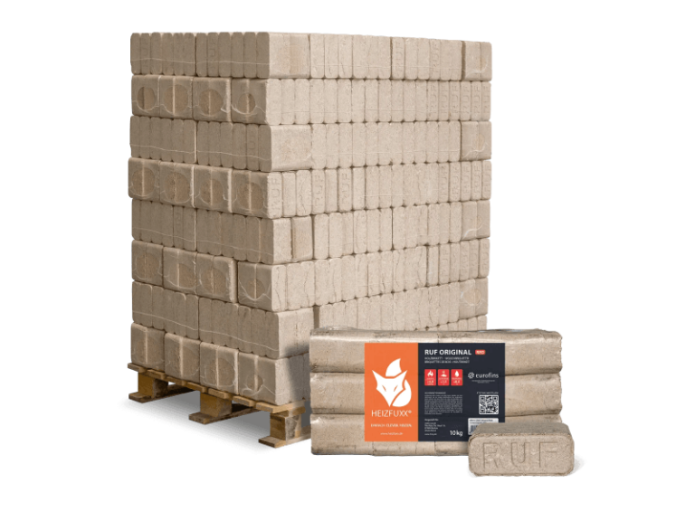 Heizfuxx RUF Original Red briquetes de madeira dura 10 kg × 96 embalagens – palete 960 kg