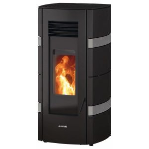 Justus Sia salamandra a pellets em aço preto-cinzento 8 kW com controlo automático