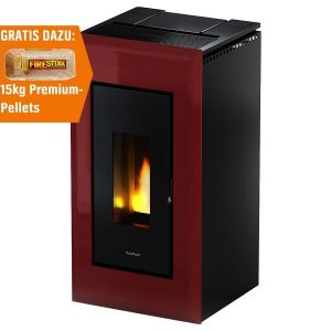 Freepoint Vega salamandra a pellets em aço Bordeaux 10,5 kW com controlo automático